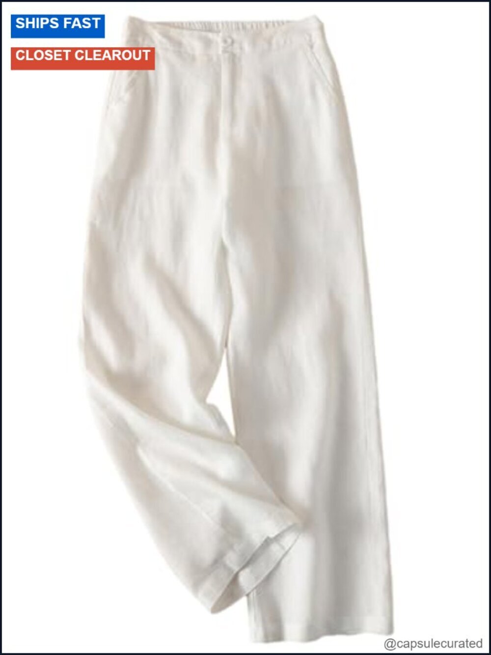 100% Linen Wide Leg Pants High Waist Casual Summer Beach Travel Lightweight